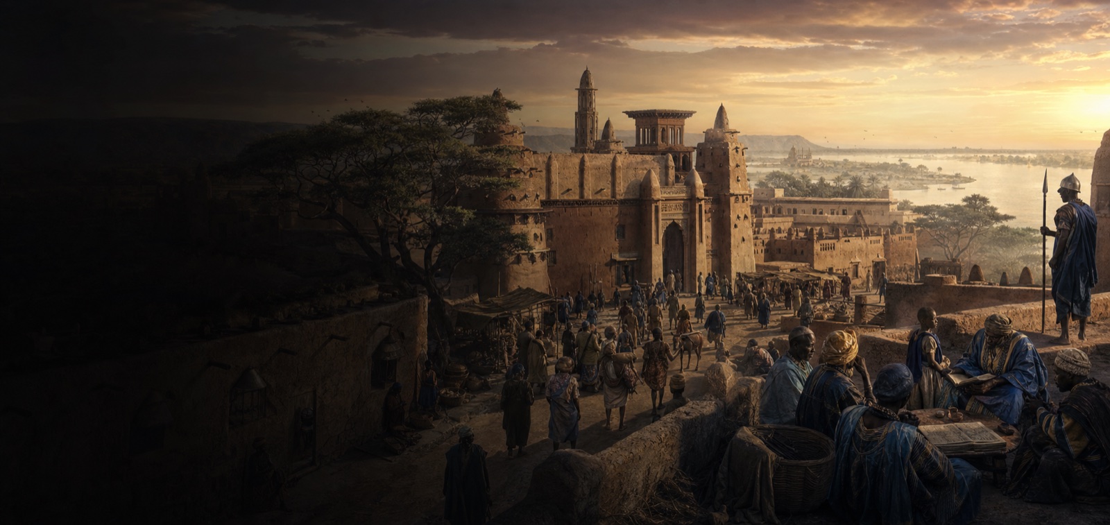 Niani at dawn, alive with court and market activity