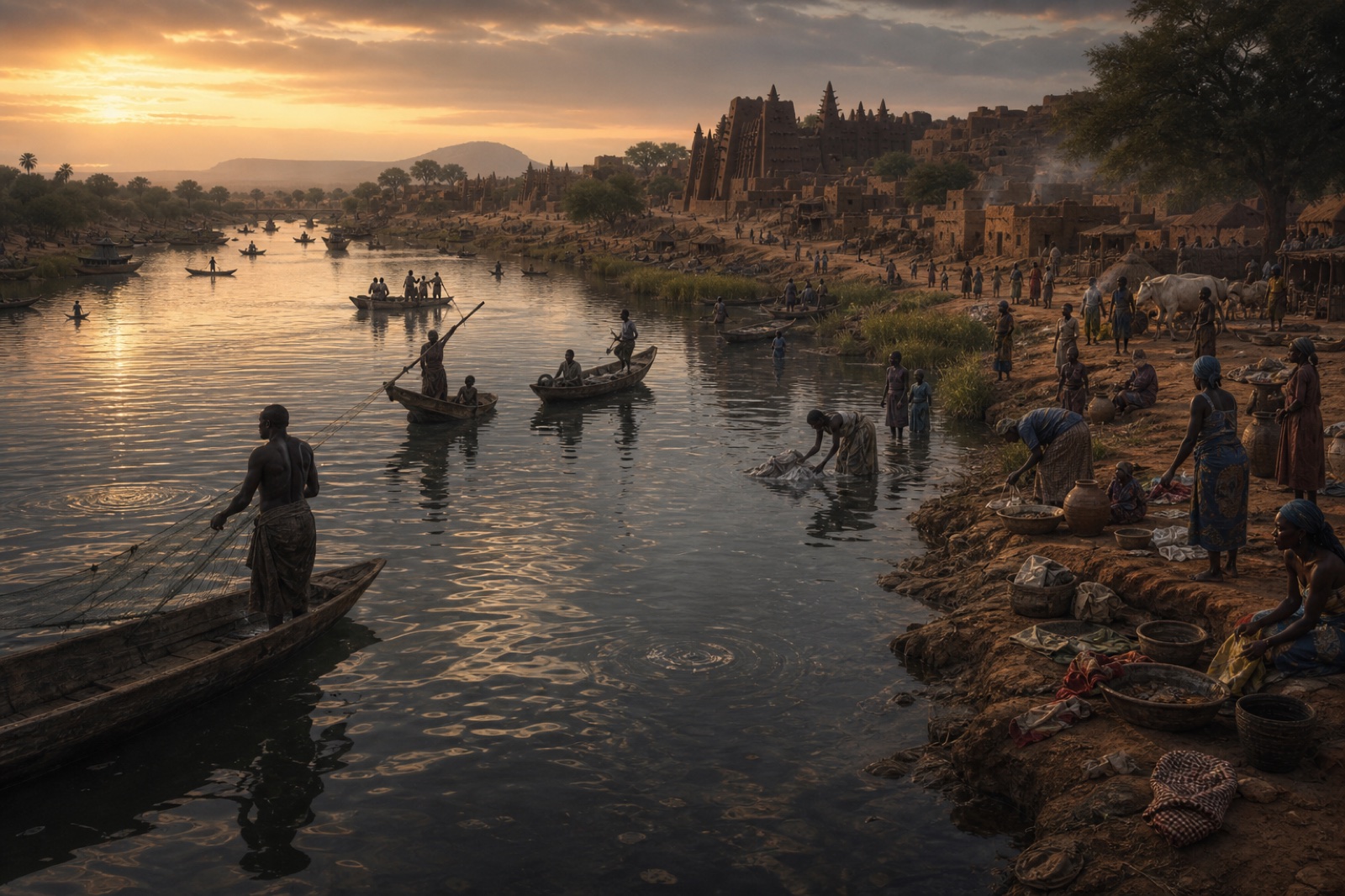 Daily life unfolding along the Niger River